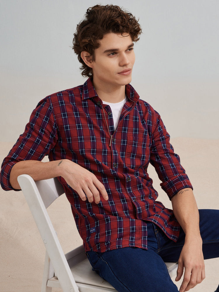 Red Checked Denim Shirt