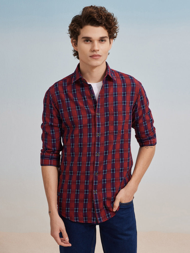 Red Checked Denim Shirt