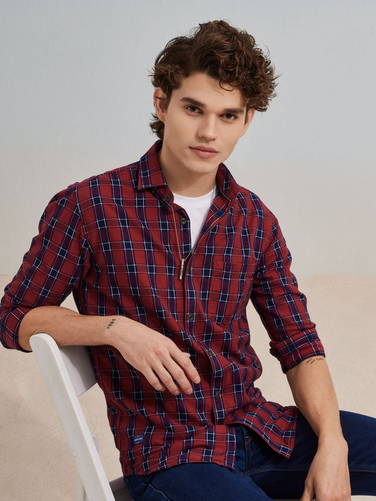 Red Checked Denim Shirt