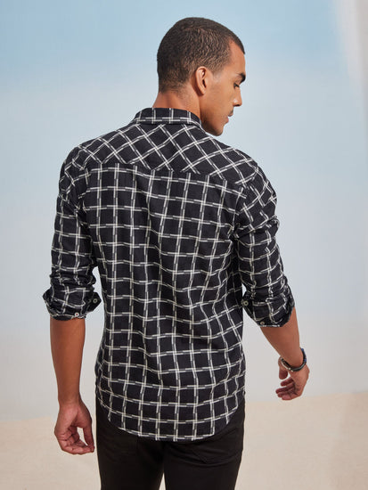 Black Checked Denim Shirt