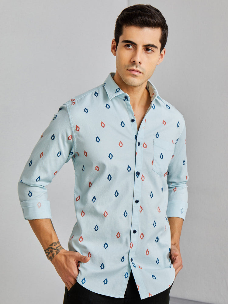 Light Blue Printed Shirt