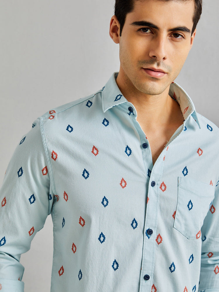 Light Blue Printed Shirt