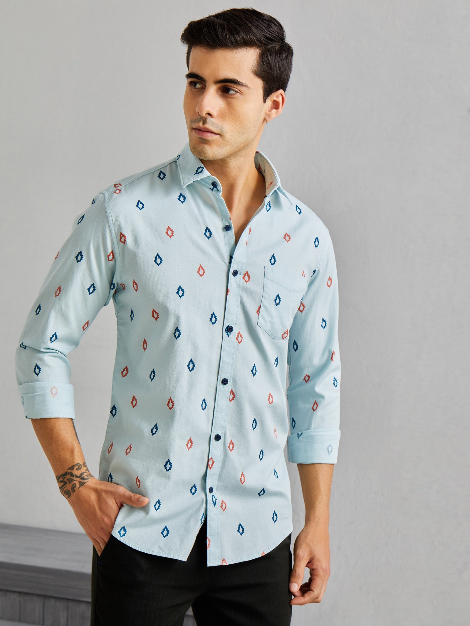 Light Blue Printed Shirt