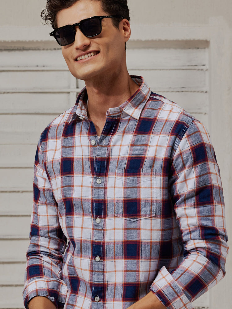 Navy Checked Denim Shirt