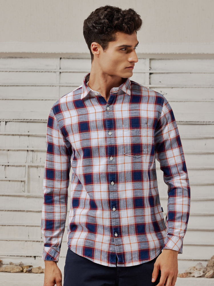 Navy Checked Denim Shirt