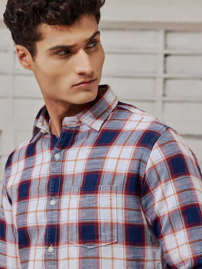 Navy Checked Denim Shirt