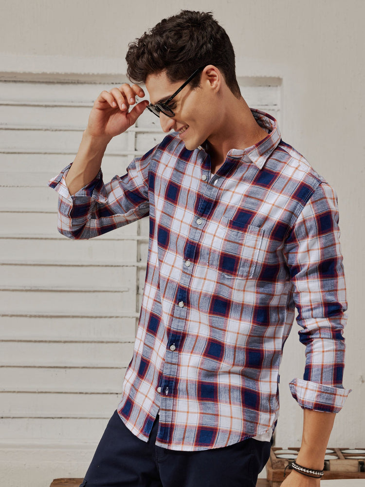 Navy Checked Denim Shirt