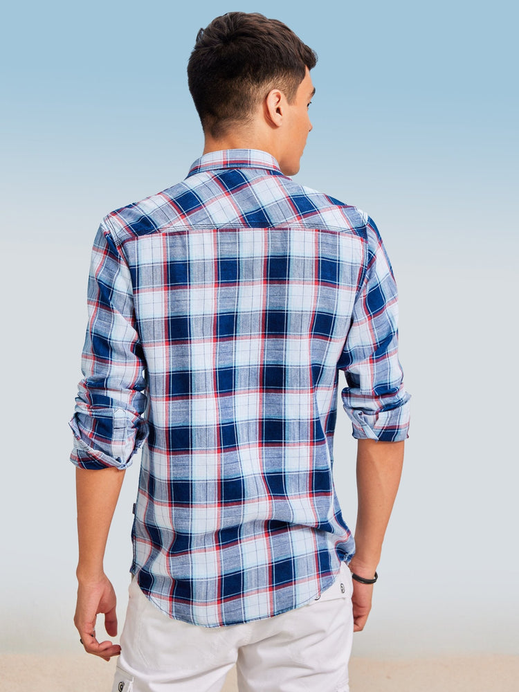 Blue Checked Denim Shirt