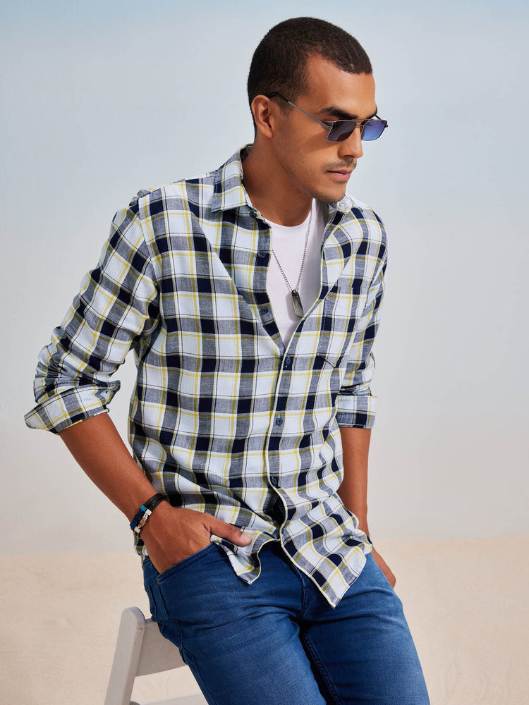 Grey Checked Denim Shirt