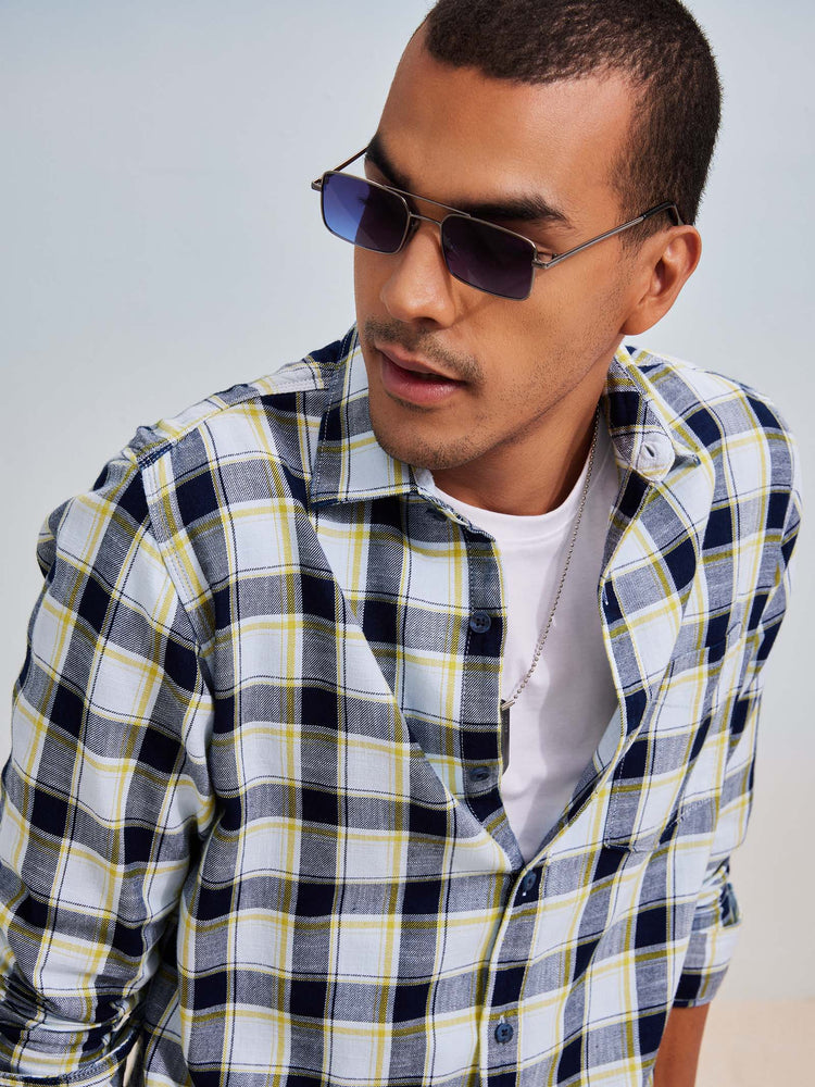 Grey Checked Denim Shirt