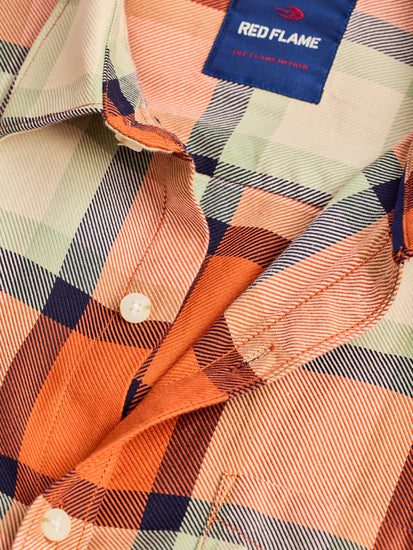 Orange Pure Cotton Checked Shirt