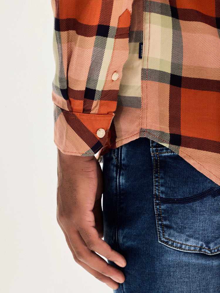 Orange Pure Cotton Checked Shirt