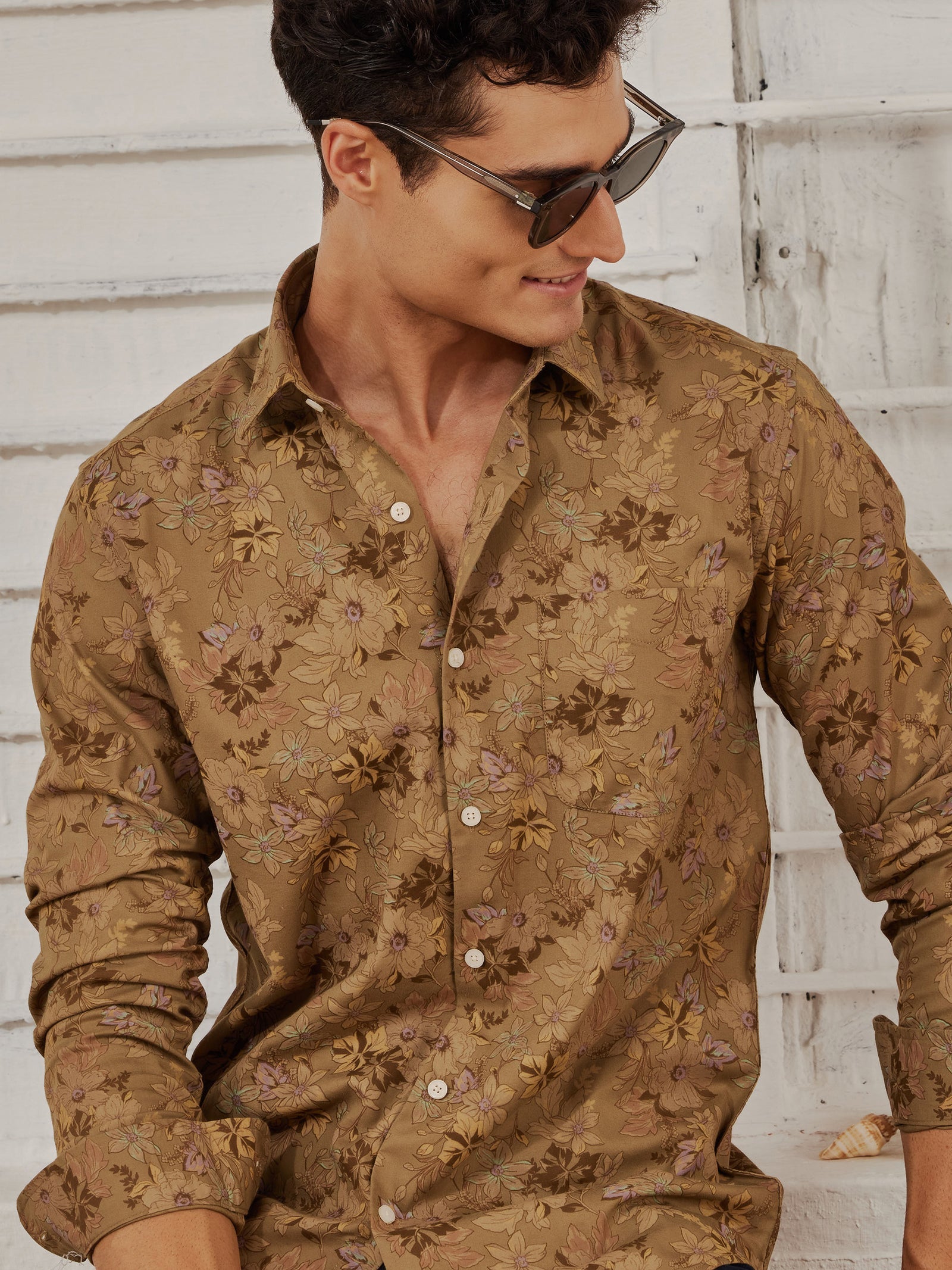 Green Stretch Printed Shirt