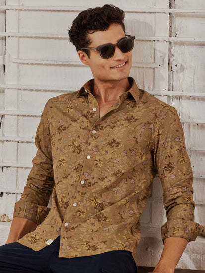 Green Stretch Printed Shirt