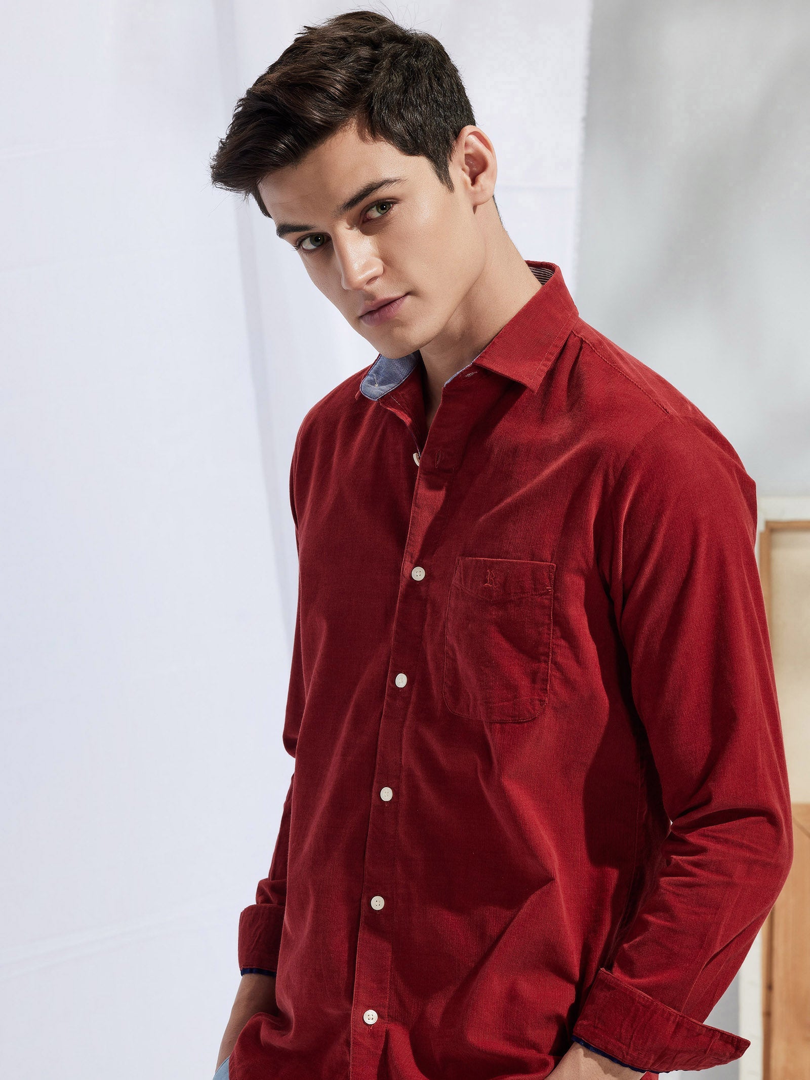 Red Fine Corduroy Shirt