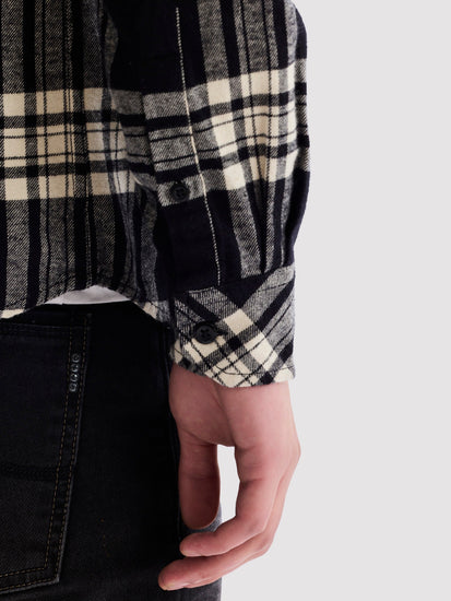 Black Brushed Cotton Checked Shirt