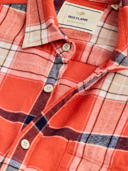 Orange Brushed Cotton Checked Shirt