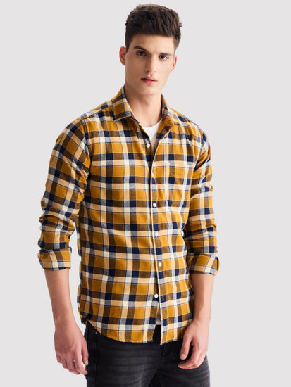 Yellow Brushed Cotton Checked Shirt