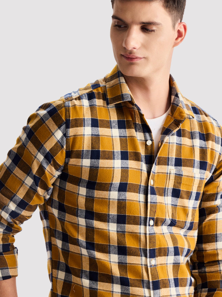 Yellow Brushed Cotton Checked Shirt