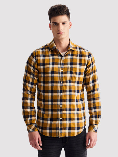 Yellow Brushed Cotton Checked Shirt