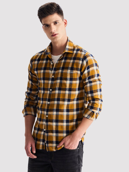 Yellow Brushed Cotton Checked Shirt