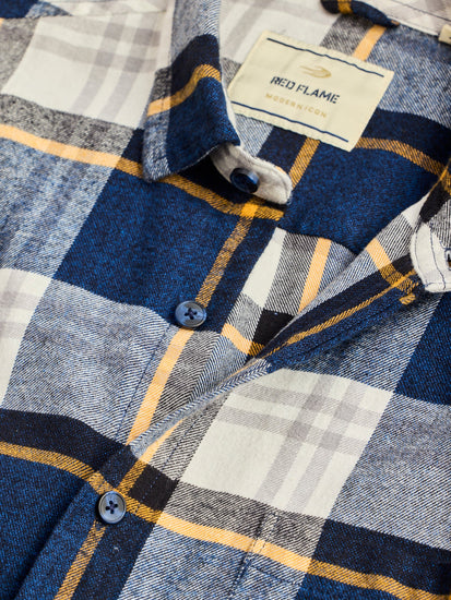 Navy Brushed Cotton Checked Shirt