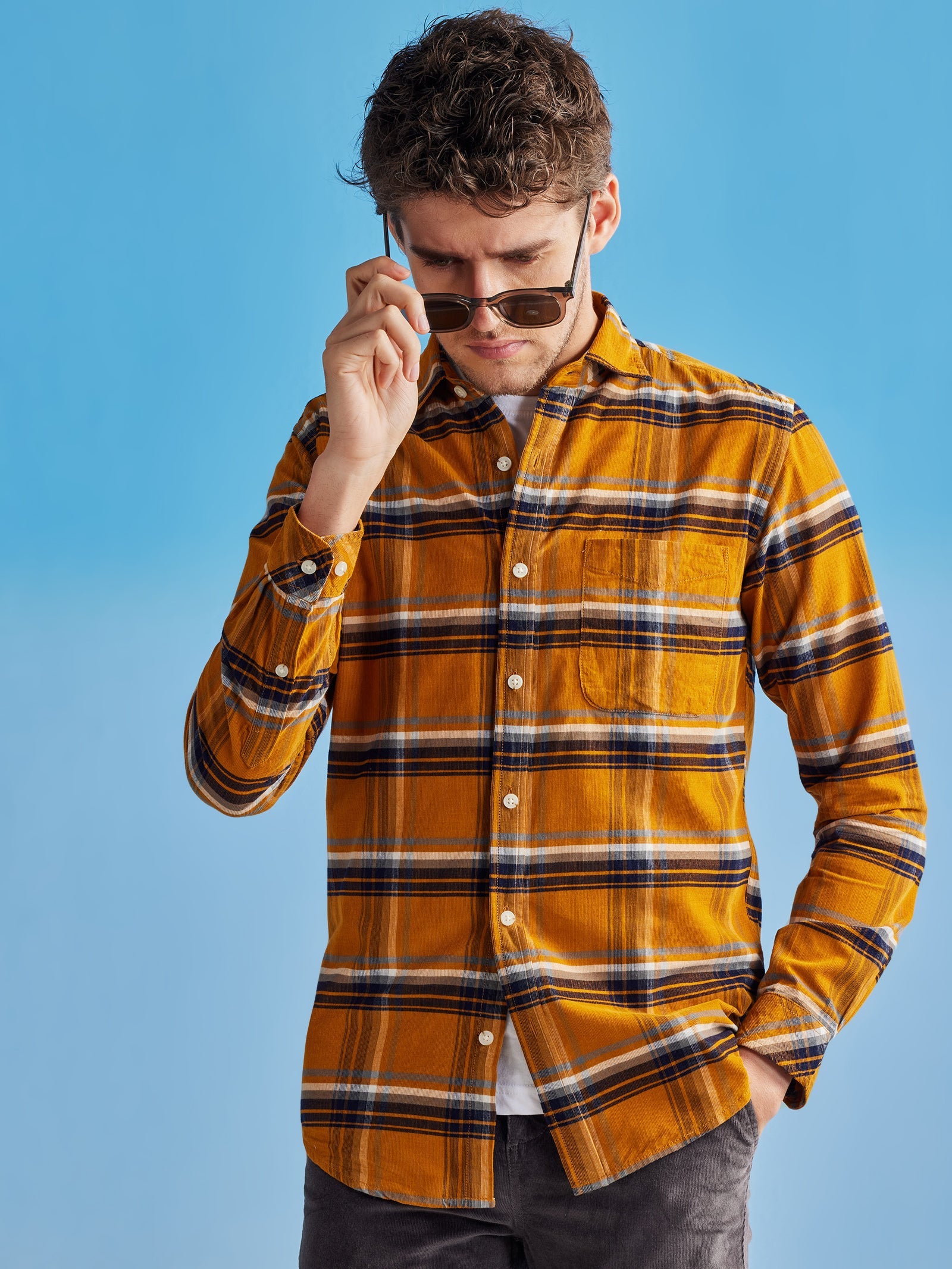 Yellow Corduroy Checked Shirt