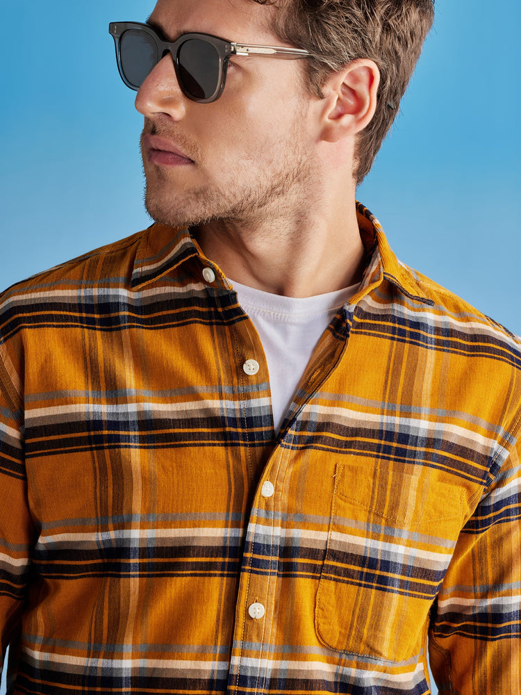 Yellow Corduroy Checked Shirt