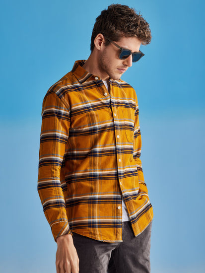 Yellow Corduroy Checked Shirt