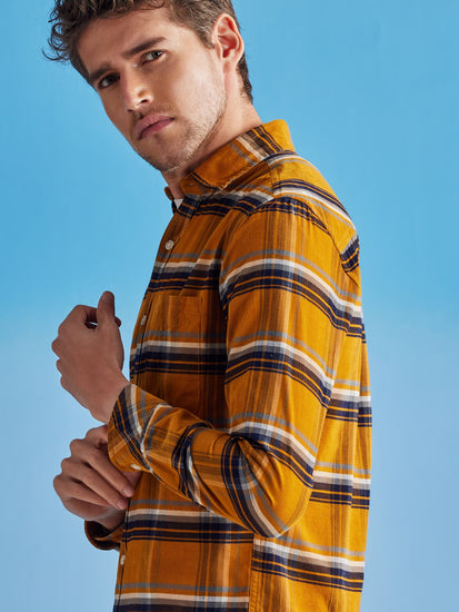 Yellow Corduroy Checked Shirt