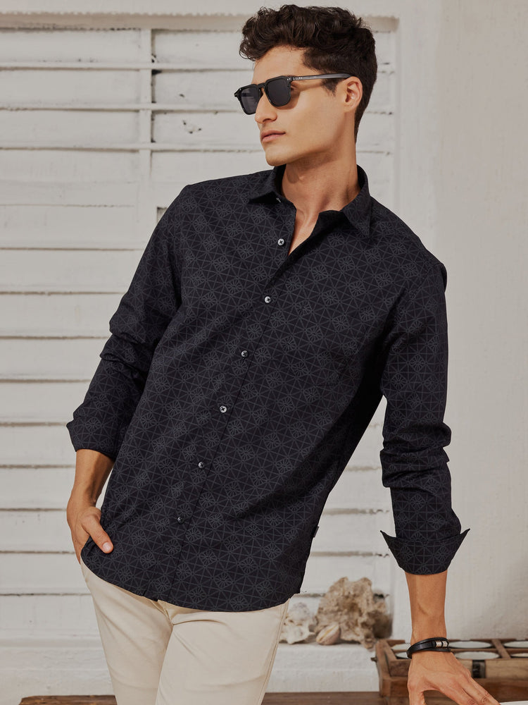 Black Stretch Printed Shirt