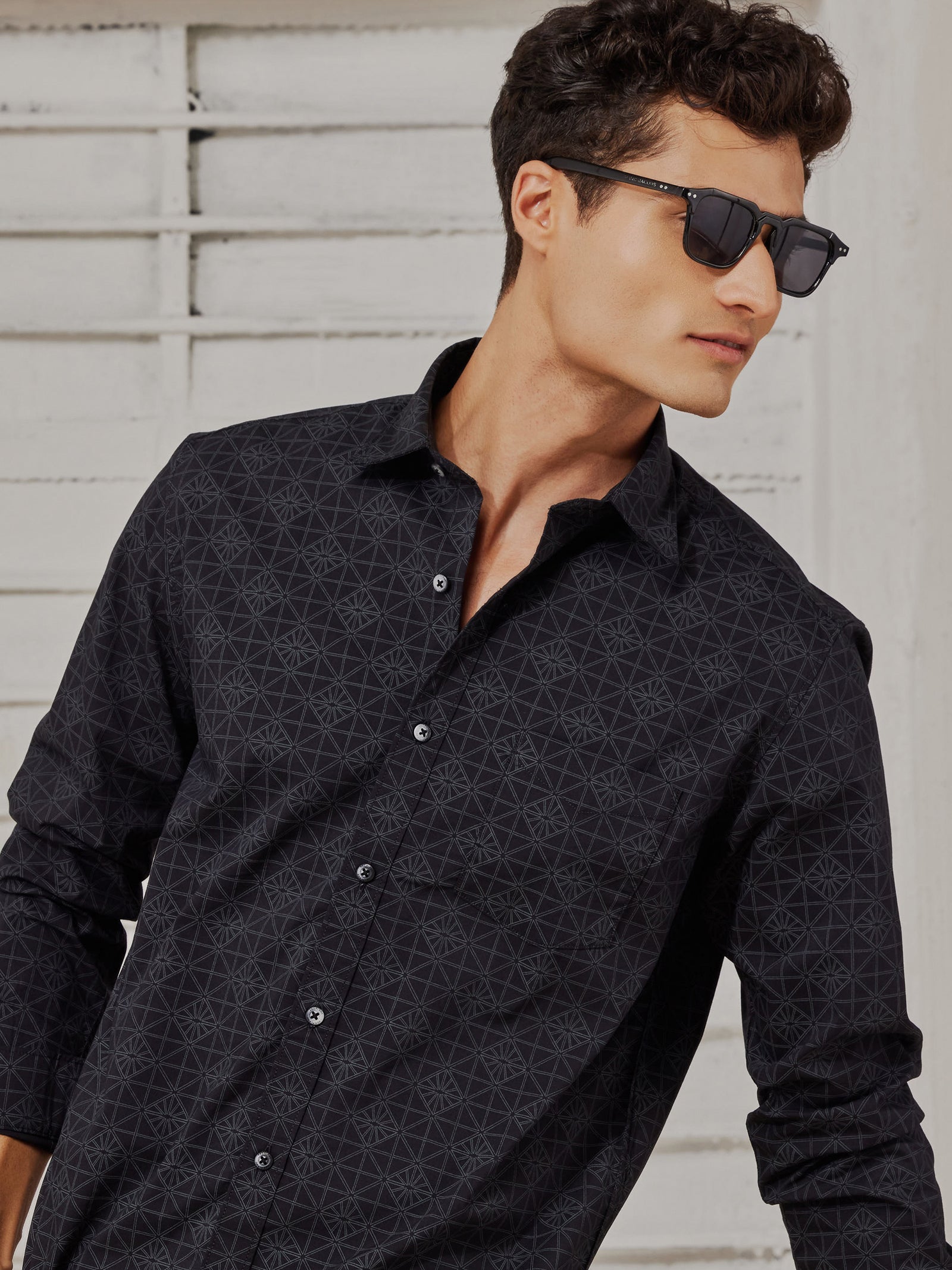 Black Stretch Printed Shirt