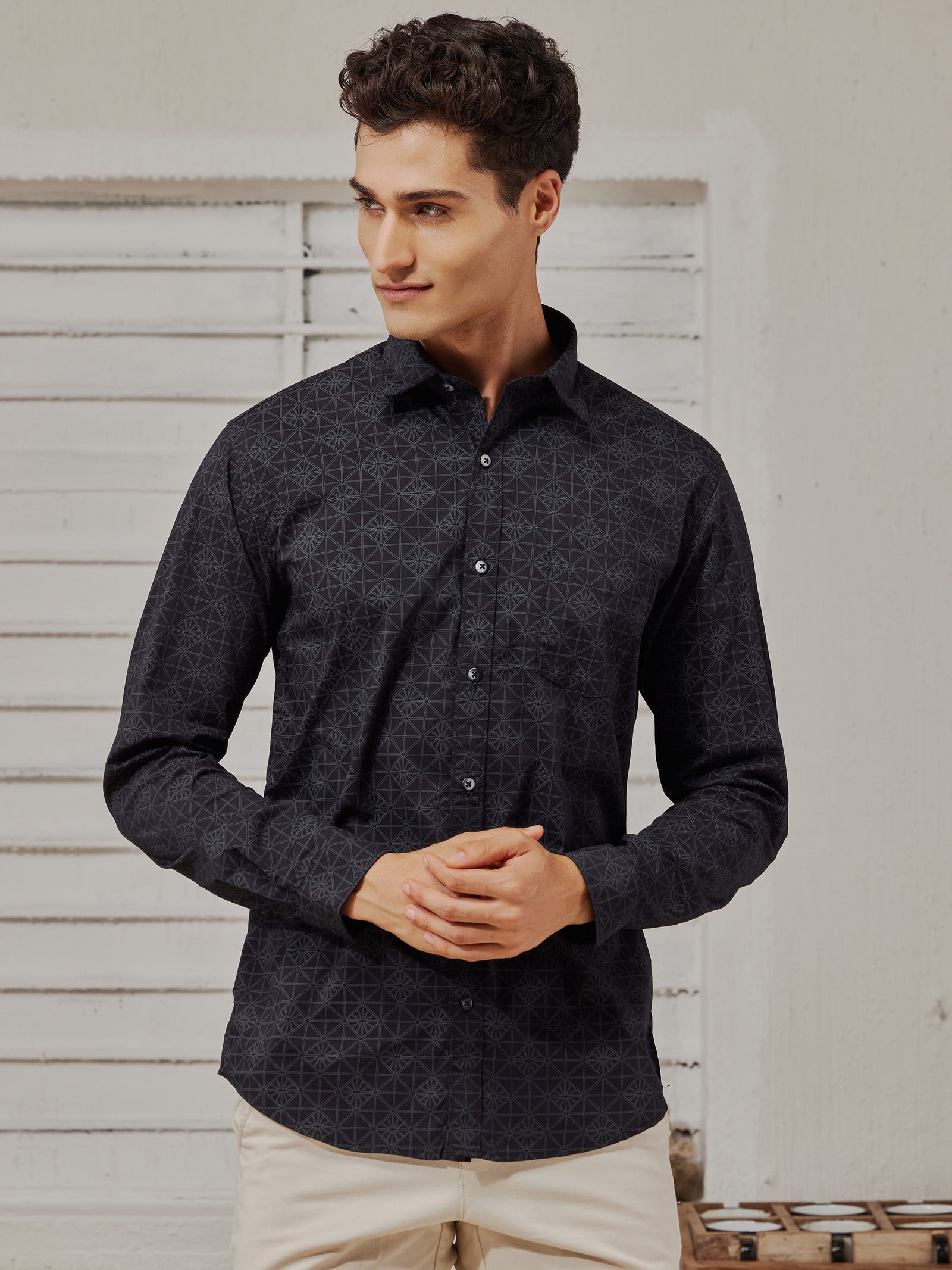 Black Stretch Printed Shirt