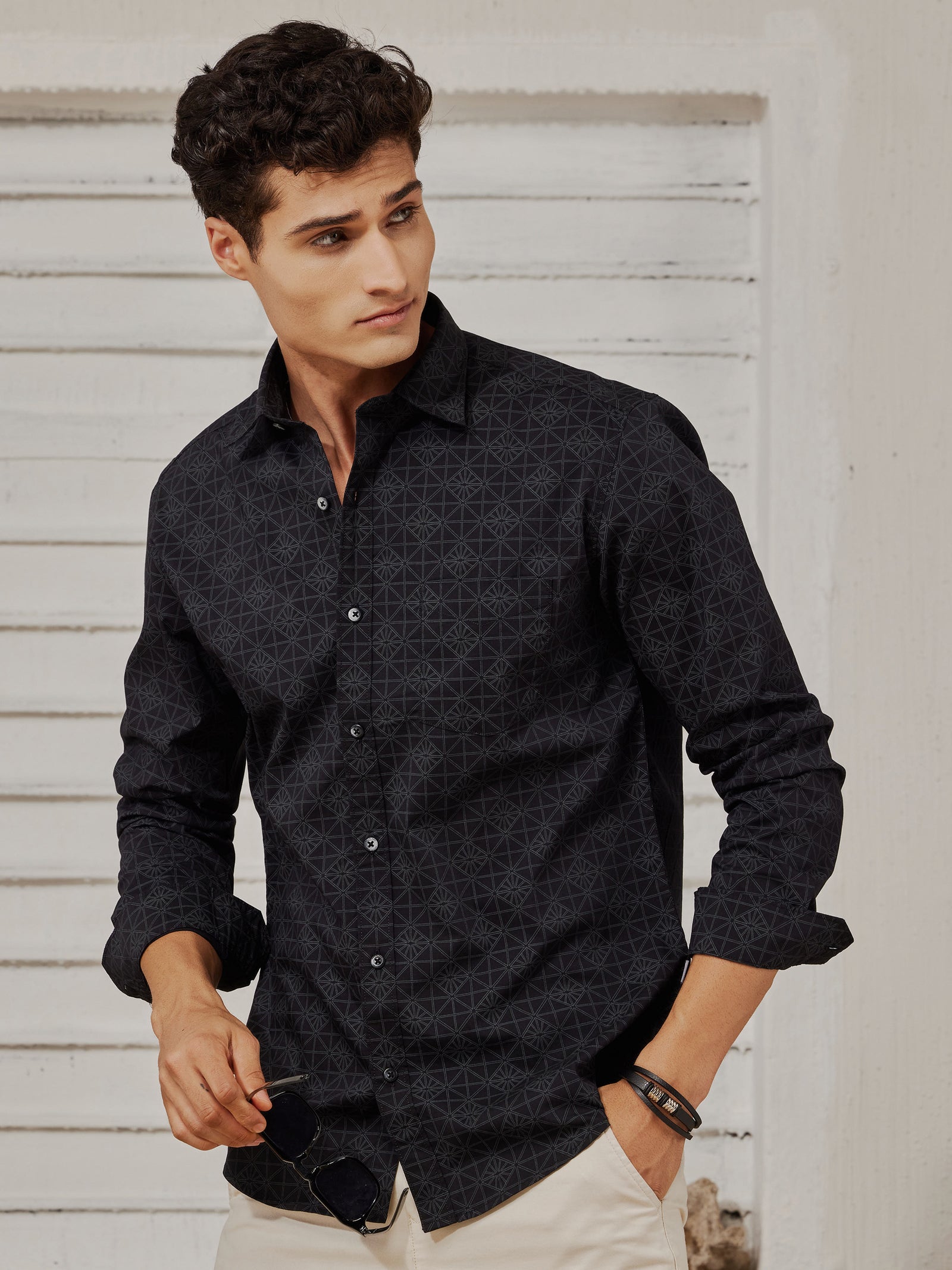 Black Stretch Printed Shirt