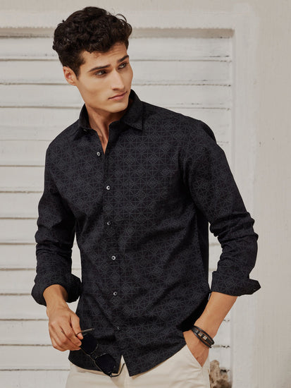 Black Stretch Printed Shirt