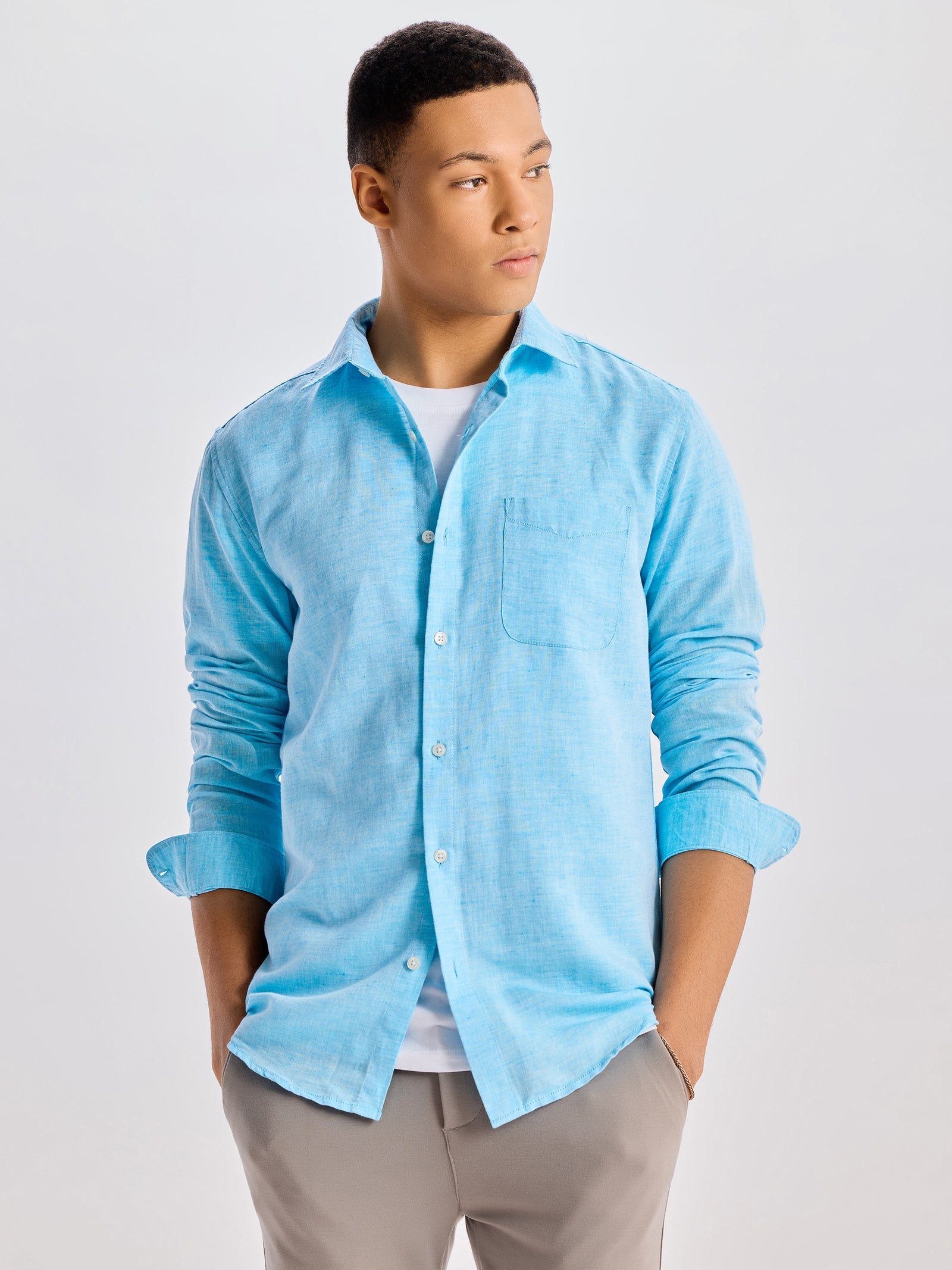 Sky Blue Linen Casual Shirt