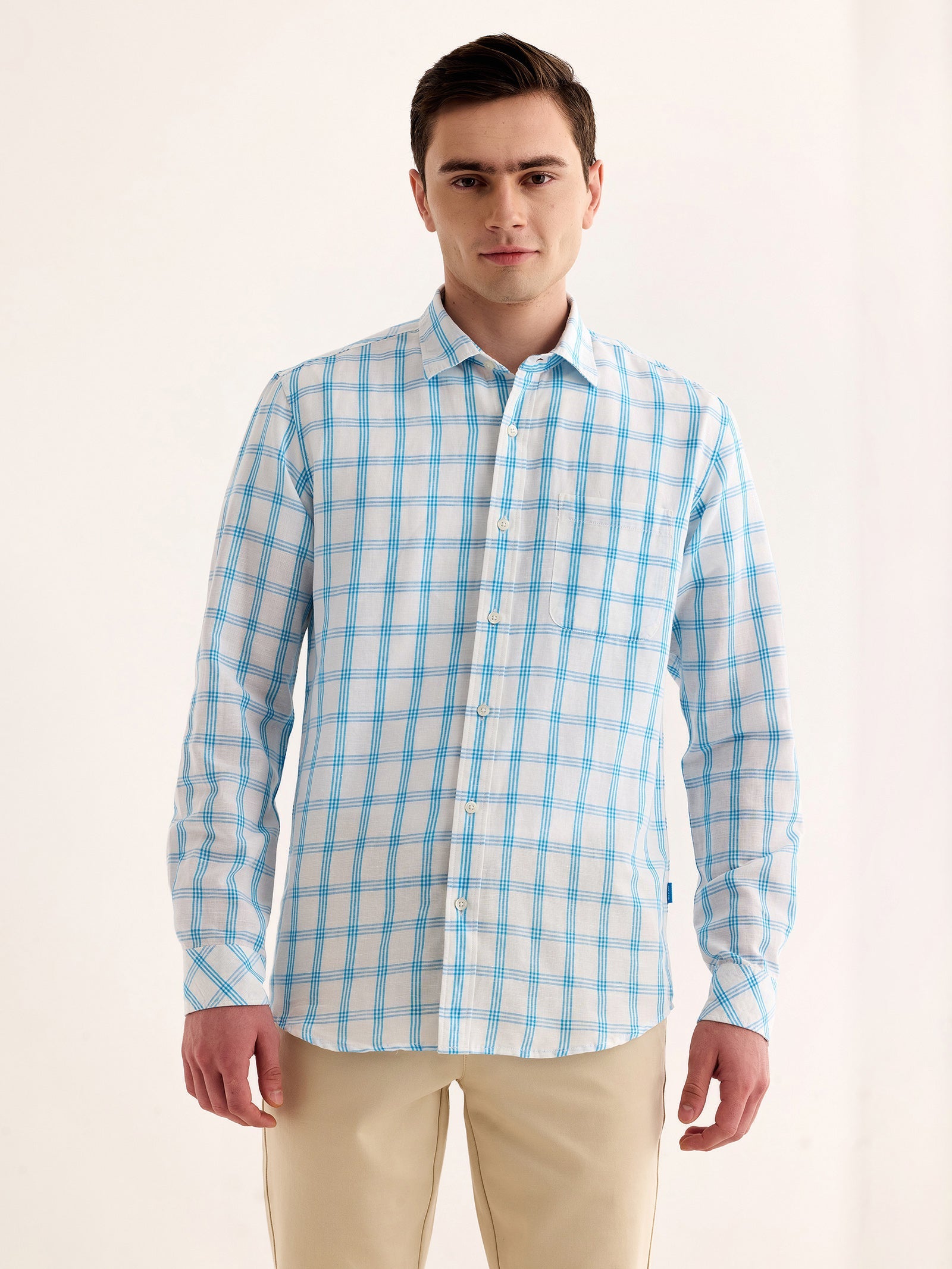 Blue Checked Linen Shirt