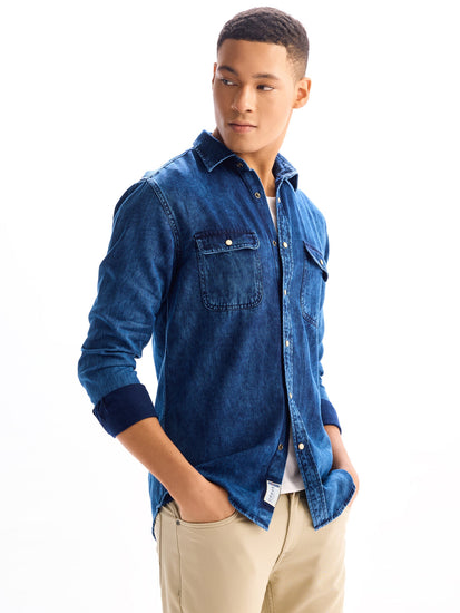 Navy Casual Denim Shirt