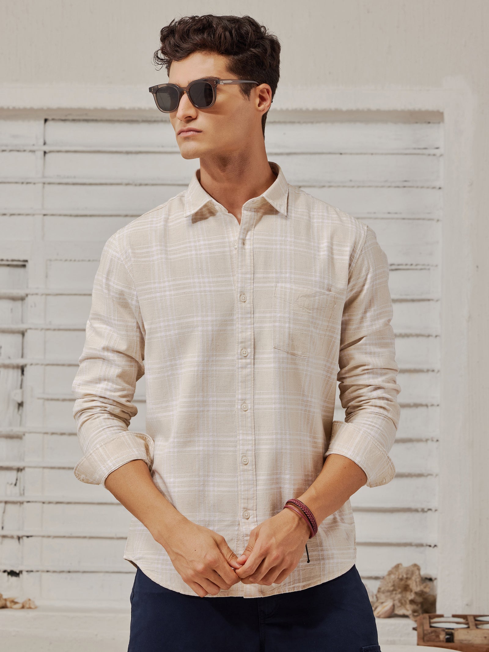 Cream Checked Shirt