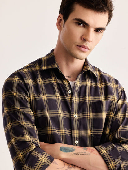 Grey Checked Stretch Shirt