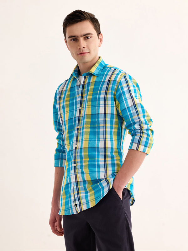 Blue Checked Linen Shirt