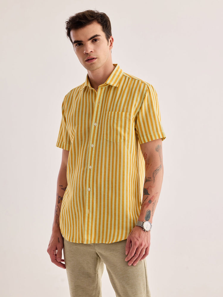 Orange Striped Linen Shirt