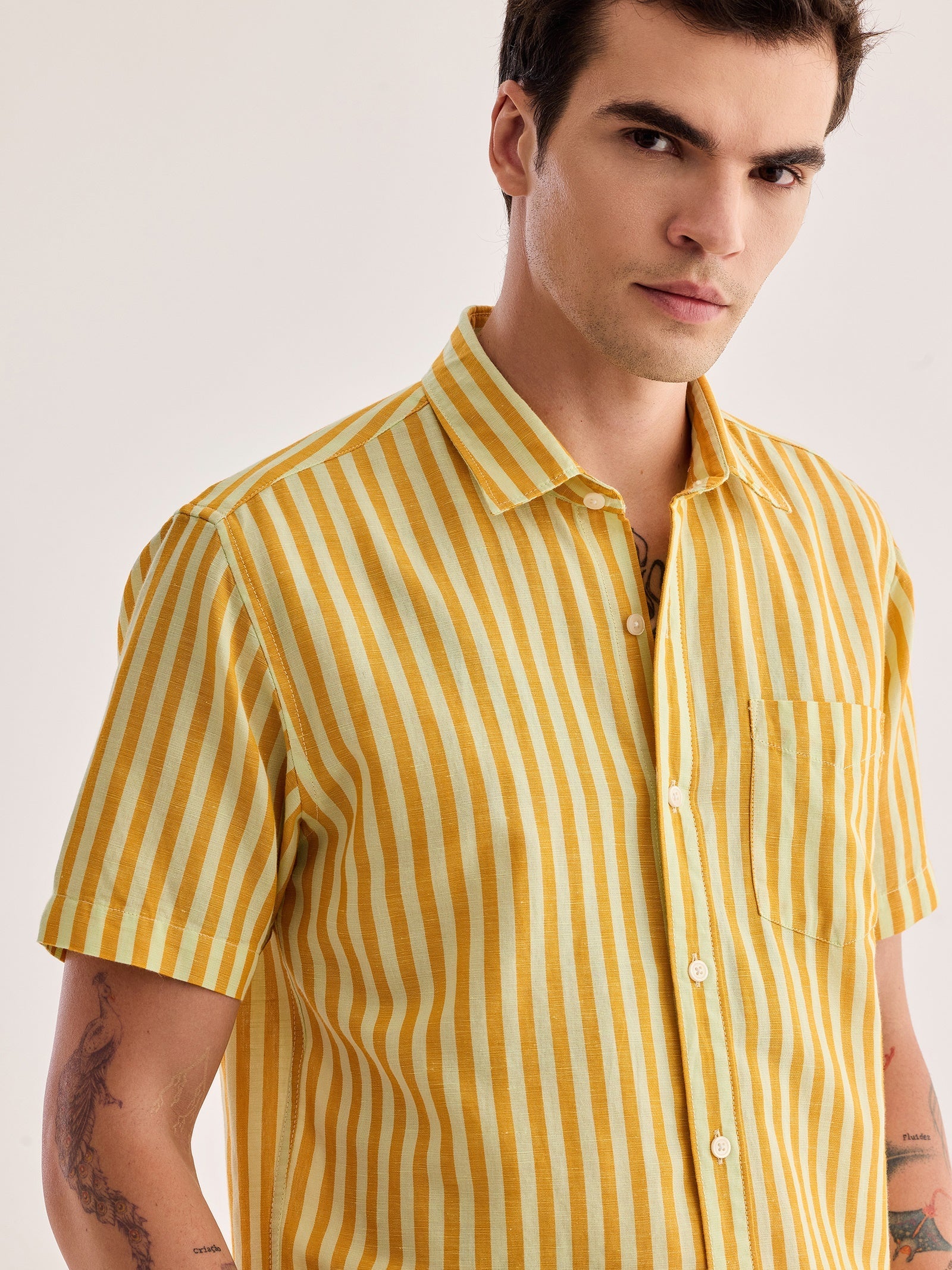 Orange Striped Linen Shirt