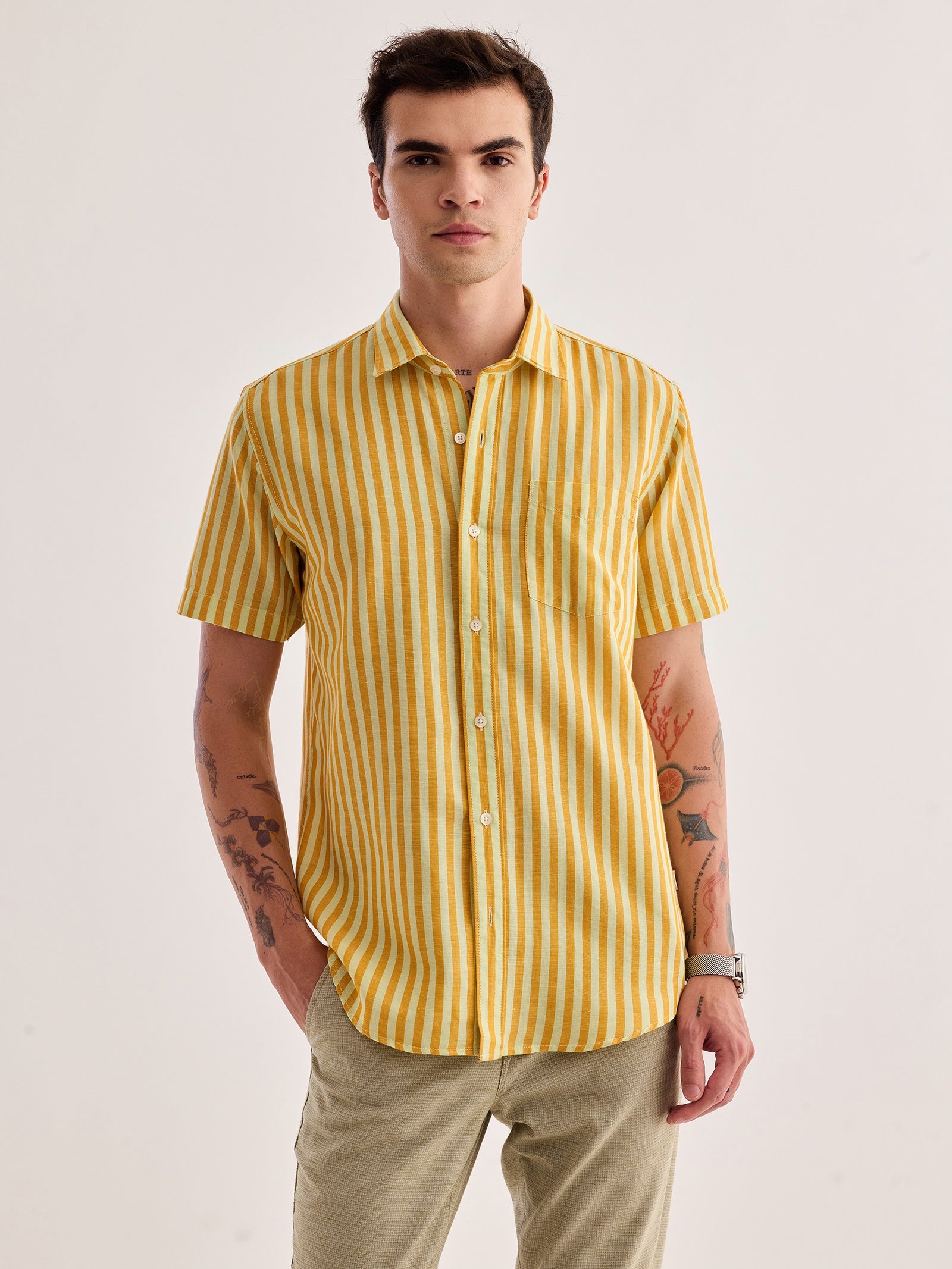 Orange Striped Linen Shirt