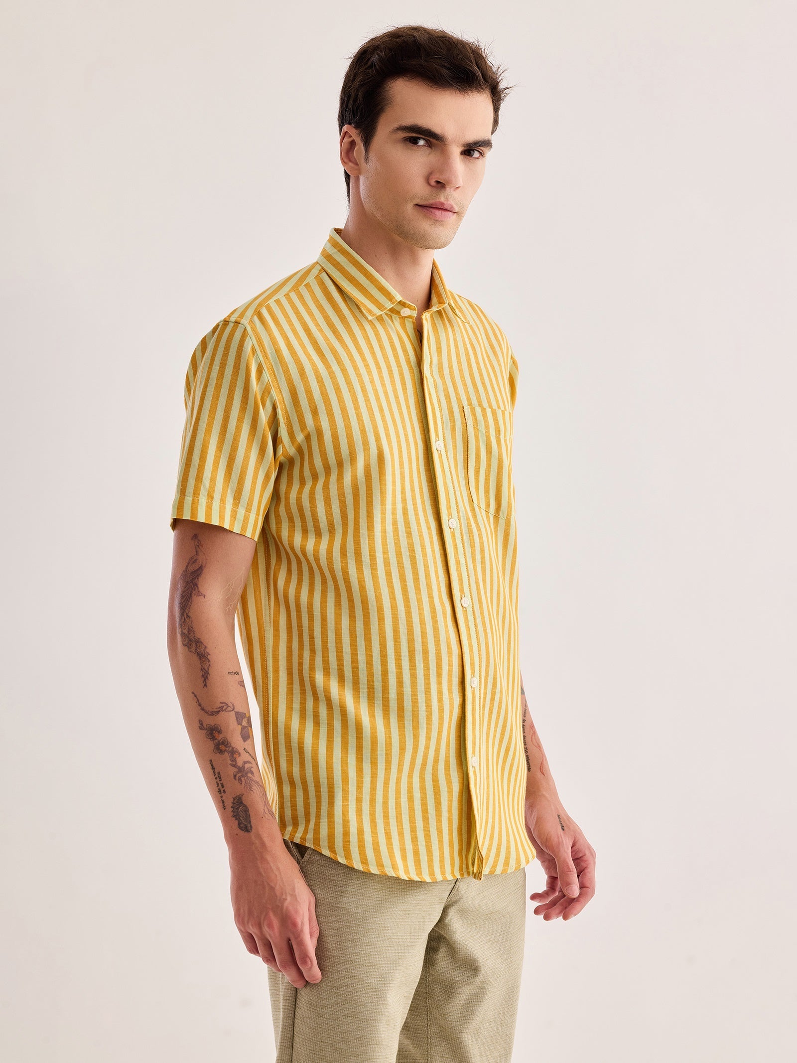 Orange Striped Linen Shirt