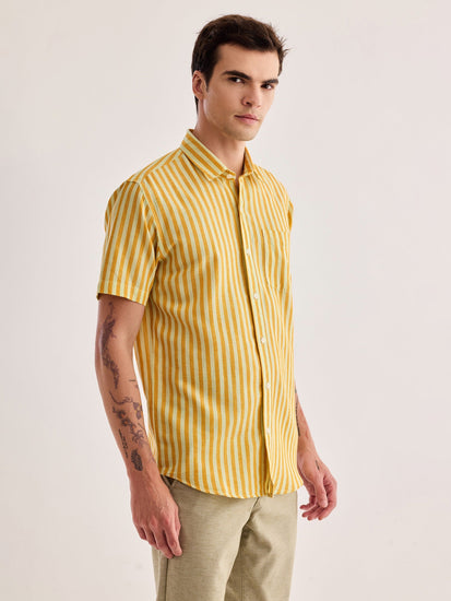 Orange Striped Linen Shirt
