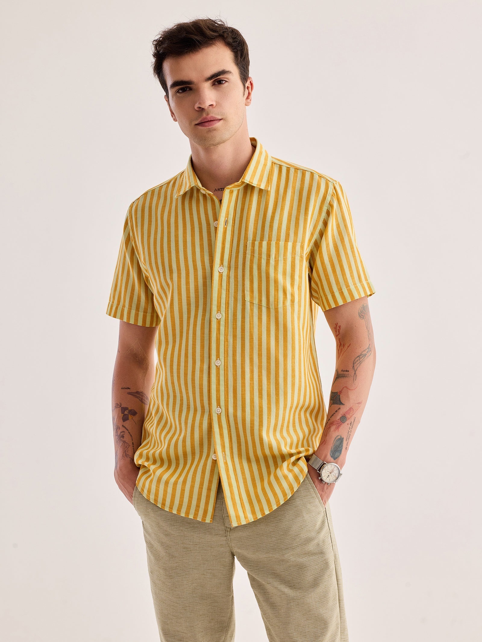 Orange Striped Linen Shirt