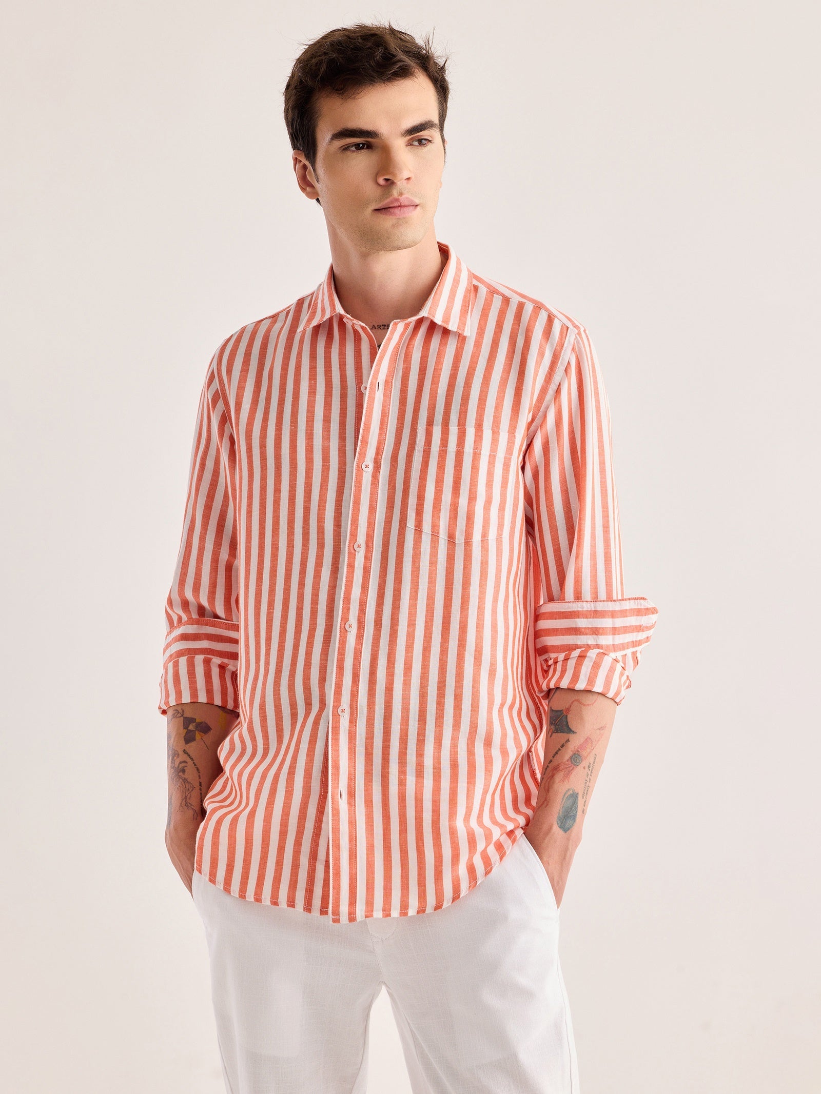 Buy Red Striped Linen Shirt for Men Online Red Flame
