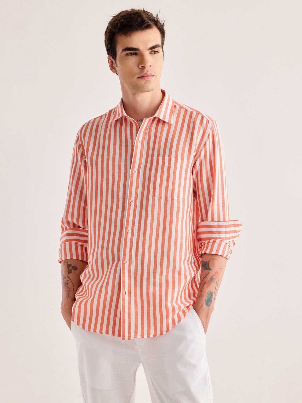 Buy Red Striped Linen Shirt for Men Online Red Flame