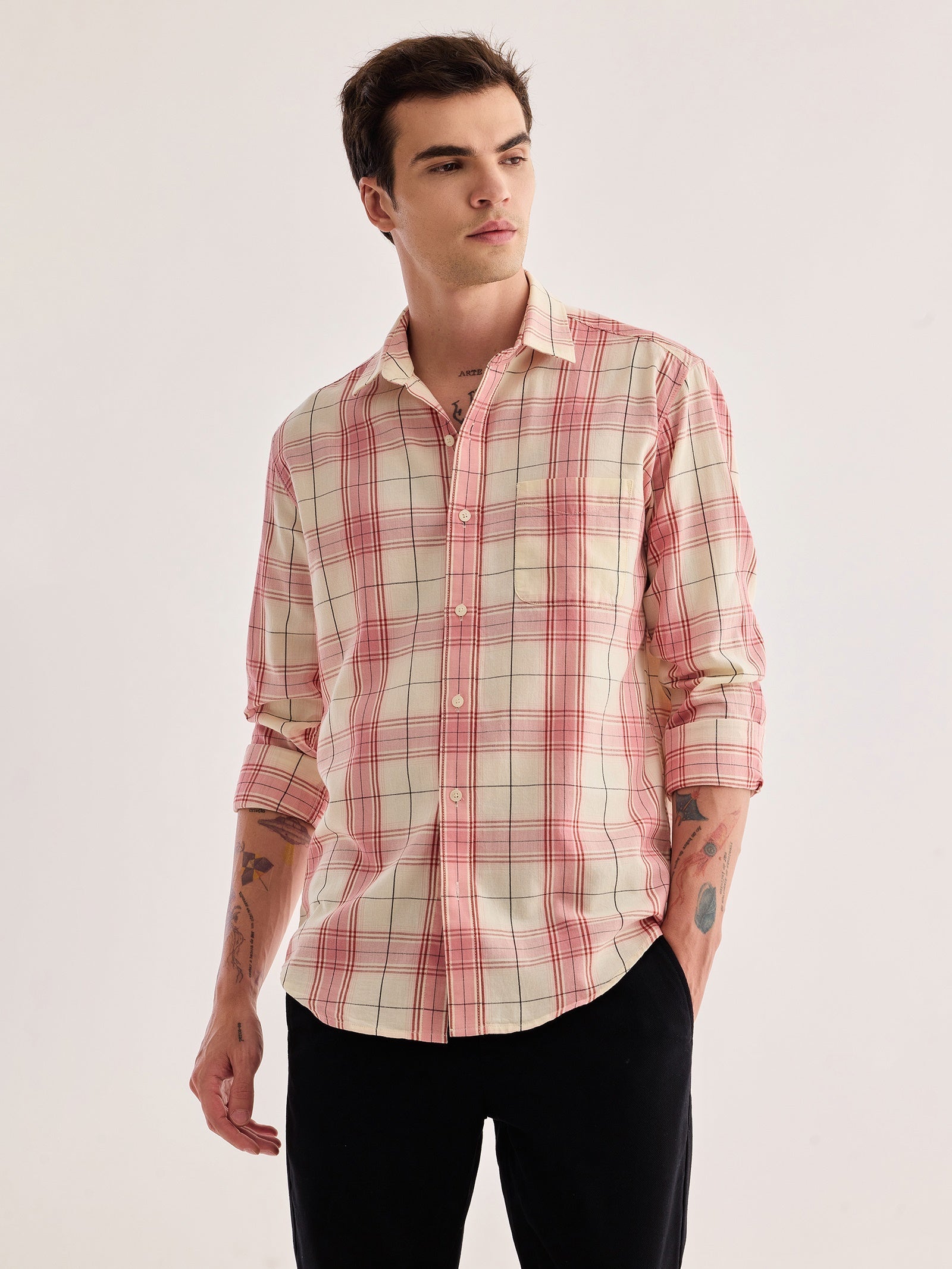 Cream Checked Shirt